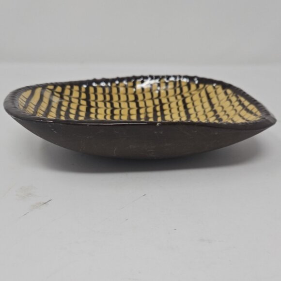 Vintage 1990s Colonial Williamsburg Mocha Redware Slipware Oblong Trencher Bowl - Picture 4 of 6